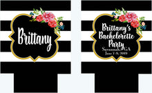 Load image into Gallery viewer, Black and White Stripe Floral Huggers. NOLA Bachelorette or Birthday Party Huggers. French Birthday Party Favors. Personalized Huggers!