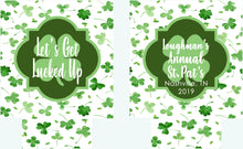 Load image into Gallery viewer, Shamrock Watercolor Huggers. St Patrick's Day Party Favors. St Patricks Bachelorette huggers. Irish Party Favors. Personalized Can Coolers!