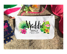 Load image into Gallery viewer, Tropical Party Make Up bag. Great Bachelorette or Girls Weekend Favors. Beach Weekend Make up Bag. Personalized Beach Party favors!