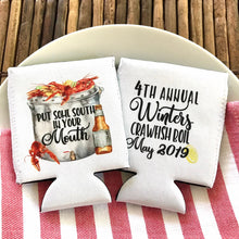 Load image into Gallery viewer, Crawfish Boil Party Huggers. Cajun Crayfish Boil Coolies. Engagement or Wedding Crawfish Boil Party Favors. Crawfish Shower Favors.