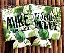 Load image into Gallery viewer, Palm Leaf Party Huggers. Tropical Wedding or Bachelorette Party Favors. Girl's Weekend Family Vacation Beach Favors.