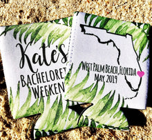 Load image into Gallery viewer, Palm Leaves Party Huggers. Tropical Wedding or Bachelorette Party Favors. Girl's Weekend Family Vacation Beach Favors.