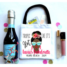 Load image into Gallery viewer, Beach Girl bag. Beach Party Oh Shit Kits! Bachelorette or Bridesmaid Mini Tote Bag. Custom Tropical Birthday Favor Bag. Florida Caribbean