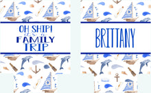Load image into Gallery viewer, Nautical Party Huggers. Personalized Nautical Bachelorette or Birthday Coolies. Nautical Party Favors. Cruise Vacation Favors. Nautical Fun!