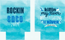 Load image into Gallery viewer, Rocking the River Watercolor Huggers. Float Bachelorette Party Favors. Personalized River Float Favors. Killing my liver floating the river.