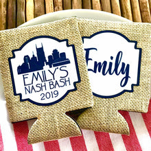 Load image into Gallery viewer, Burlap Nashville party favors. "Burlap" Birthday Party Huggers! Nash Bash Party Gifts. Nashville party gifts!