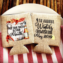 Load image into Gallery viewer, Crawfish Boil Party Huggers. Cajun Crayfish Boil Coolies. Engagement or Wedding Crawfish Boil Party Favors. Crawfish Shower Favors.