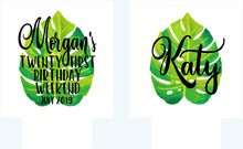 Load image into Gallery viewer, Palm Leaf Party Huggers. Tropical Wedding or Bachelorette Party Favors. Girl's Weekend Family Vacation Beach Favors.