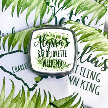 Load image into Gallery viewer, Palm Leaves Slim Party Huggers. Tropical Wedding or Bachelorette Party Favors. Girl's Weekend Family Vacation Beach Favors.