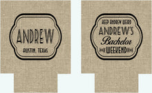 Load image into Gallery viewer, Burlap party favors. Guy's 21 30 40 50 Birthday Party! Burlap Bachelor Party Gifts. Nashville, Austin, Charleston Party Favors. NOLA!