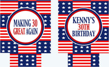 Load image into Gallery viewer, USA Party Huggers. Guy's 'Merica Birthday Coolies! USA Bachelor Party Gifts. America Men's Birthday Favors. Guys Bachelor Weekend Huggers.