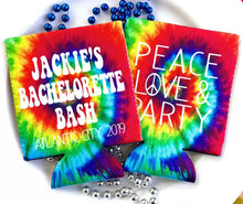 Load image into Gallery viewer, Tie Dye Party Slim Can Huggers. 70's tie dye Birthday Party Huggers. Hippie Birthday Party Favors. 70's theme Party Favors. Tie Dye Party