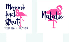 Load image into Gallery viewer, Pink Flamingo Huggers. Birthday or Girls Weekend Coolies. Flamingo Bachelorette Party Favors. Personalized Flamingle Coolies. Flamingo FUN!