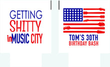 Load image into Gallery viewer, American Flag Beverage Huggers. Monogram Bachelorette Party Favors. Personalized Fourth of July Coolies.