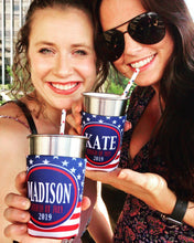 Load image into Gallery viewer, Stars and Stripes Party Huggers. 'Merica Birthday Coolies! Flag Wedding Favors. 'Merica Birthday Favors. Flag Party Huggers.