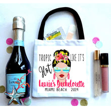Load image into Gallery viewer, Beach Girl bag. Beach Party Oh Shit Kits! Bachelorette or Bridesmaid Mini Tote Bag. Custom Tropical Birthday Favor Bag. Florida Caribbean
