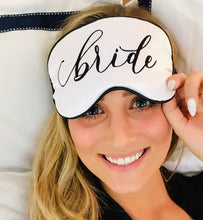 Load image into Gallery viewer, Glitter Bride Sleep Mask! Wedding shower Gift. Engagement Party gifts! Bride and Groom gifts. Bachelorette Party sleep mask. Gift for Bride!