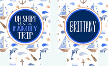 Load image into Gallery viewer, Nautical Party Huggers. Personalized Nautical Bachelorette or Birthday Coolies. Nautical Party Favors. Cruise Vacation Favors. Nautical Fun!