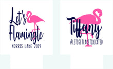 Load image into Gallery viewer, Pink Flamingo Huggers. Birthday or Girls Weekend Coolies. Flamingo Bachelorette Party Favors. Personalized Flamingle Coolies. Flamingo FUN!