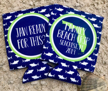 Load image into Gallery viewer, Shark Party Huggers. Beach Vacation Favors! Beach Bachelor Party Favors. Beach Bachelorette! Shark Birthday Favors. Beach Party!