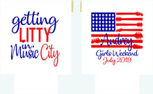 Load image into Gallery viewer, American Flag Beverage Huggers. Monogram Bachelorette Party Favors. Personalized Fourth of July Coolies.