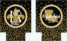 Load image into Gallery viewer, New Orleans Gold "Glitter" Huggers. NOLA Bachelorette or Birthday Party Coolies. New Orleans Party Favors!