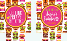 Load image into Gallery viewer, Tiki Party Huggers.Tropical Bachelorette or Birthday Luau Favors. Personalized Tiki Bar Party Huggers. Luau Wedding Shower Huggers! Tiki Bar