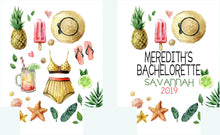 Load image into Gallery viewer, Beach Party Huggers. Custom beach Bachelorette or Birthday Coolies. Beach Vacation Favors. Charleston, Savannah, Palm Springs Party Favors