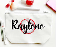 Load image into Gallery viewer, Baseball Personalized Make Up bag. Custom Baseball Mom bag. Personalized Baseball Make up Bag. Baseball Mom Gift! Great Baseball lover Gift.
