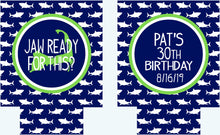 Load image into Gallery viewer, Shark Slim Can Party Huggers. Beach Vacation Favors! Beach Bachelorette Favors. Beach Birthday Favors. Beach Party!