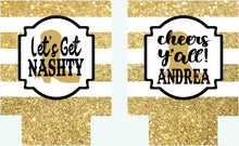 Load image into Gallery viewer, Gold and White Boot "Glitter" Huggers. Boot Birthday Huggers. Nashville Bachelorette Party Favors. Austin Birthday or Bachelorette party.