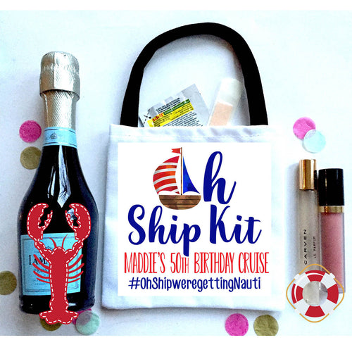 Oh Ship Nautical Hangover Recovery Totes. Personalized Oh Shit Kits! Custom EMPTY Nautical Hangover Gift Bag. Cruise Vacation favors.