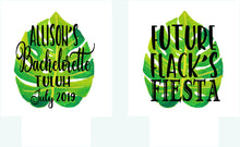 Load image into Gallery viewer, Palm Leaf Party Huggers. Tropical Wedding or Bachelorette Party Favors. Girl's Weekend Family Vacation Beach Favors.