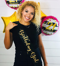 Load image into Gallery viewer, Birthday Girl Glitter 4" Satin Sash. Birthday Girl Sash. Rose Gold Sash. Glitter Birthday Sash. Glitter Birthday Girl. 21st Birthday Sash!