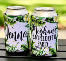 Load image into Gallery viewer, Palm Leaves Party Huggers. Tropical Wedding or Bachelorette Party Favors. Girl's Weekend Family Vacation Beach Favors.