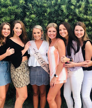 Load image into Gallery viewer, Wife of the Party 4" Glitter vinyl Satin Sash. Bride to Be Sash with Glitter. Bridal Shower Sash! Bachelorette Sash! Engagement Party Sash!