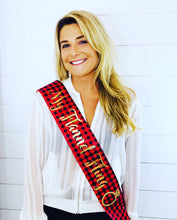 Load image into Gallery viewer, Plaid 4" Satin Sash. Plaid Birthday or Bride to be Sash. Bachelorette Party Plaid Sash. Flannel Bridal Sash | Fall Winter Bride Sash