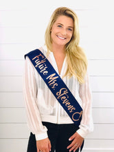 Load image into Gallery viewer, Future Mrs. 4" Satin Sash. Wedding Sash. Bride to be Sash. Bridal Shower Satin Sash. Bachelorette Party Sash. Bride Sash. Future Mrs. Sash.