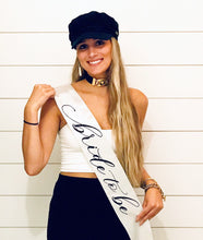 Load image into Gallery viewer, Bride to Be 4" Glitter Satin Sash. Satin sash with Rose Gold, Black, Gold or Silver Glitter writing! Bridal Shower Sash! Bachelorette Sash!
