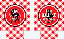 Load image into Gallery viewer, Baby Q Baby Shower Drink Insulators. BBQ Baby Shower Favors. Baby Shower Favors. Gender Reveal Party Favors. Personalized Baby Q Coolies!