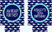 Load image into Gallery viewer, Shark Slim Can Party Huggers. Beach Vacation Favors! Beach Bachelorette Favors. Beach Birthday Favors. Beach Party!
