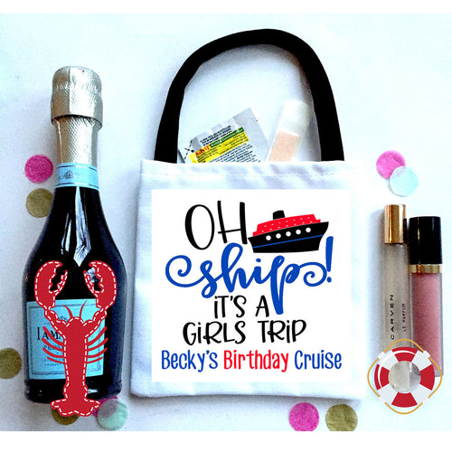 Oh Ship Nautical Hangover Recovery Totes. Personalized Oh Shit Kits! Custom EMPTY Nautical Hangover Gift Bag. Cruise Vacation favors.