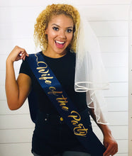 Load image into Gallery viewer, Wife of the Party 4" Satin Sash. Wedding Sash. Bride to be Sash. Bridal Shower Satin Sash. Bridal Shower Gift.