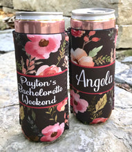 Load image into Gallery viewer, Slim party huggers. Skinny can party favors. Personalized Birthday or Bachelorette Party Favors. Slim Can Floral bachelorette party!