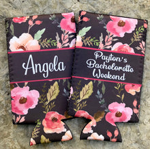 Load image into Gallery viewer, Slim party huggers. Skinny can party favors. Personalized Birthday or Bachelorette Party Favors. Slim Can Floral bachelorette party!