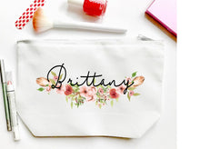 Load image into Gallery viewer, Boho Floral Personalized Make Up Bag