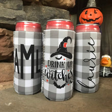 Load image into Gallery viewer, Halloween Party Slim Can. Personalized Halloween Party Favors. Slim Can Halloween Bachelorette Party. Custom skinny Can Halloween.