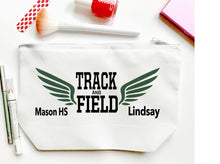 Load image into Gallery viewer, Track and Field bag.Personalized Track and Field Make up Bag. Track Team Gift! Track coach's gift! Custom Track gift! Track and Field Favor!