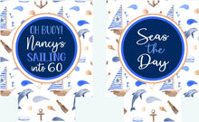 Load image into Gallery viewer, Nautical Party Huggers. Personalized Nautical Bachelorette or Birthday Coolies. Nautical Party Favors. Cruise Vacation Favors. Nautical Fun!