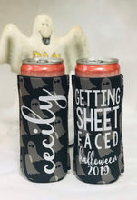 Load image into Gallery viewer, Halloween Party Slim Huggers. Personalized Halloween Party Favors. Halloween Bachelorette Party. Skinny Can Halloween. Halloween slim can!